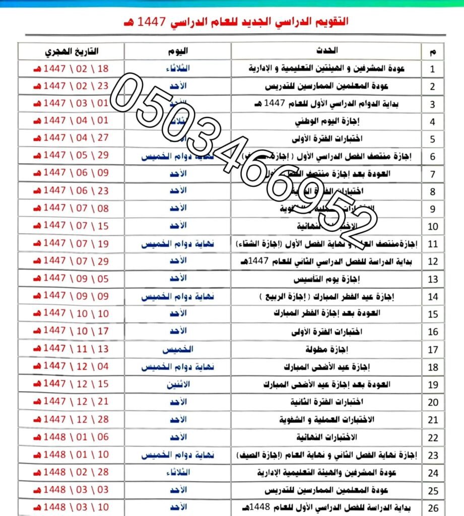 خريطة العام الدراسي الجديد 1448 هـ